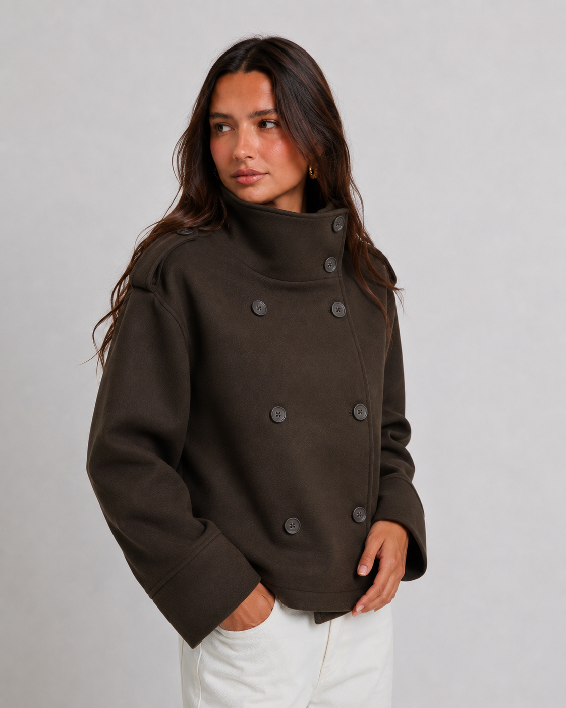 Kacob | Women's Cropped Double-Breasted Pea Coat