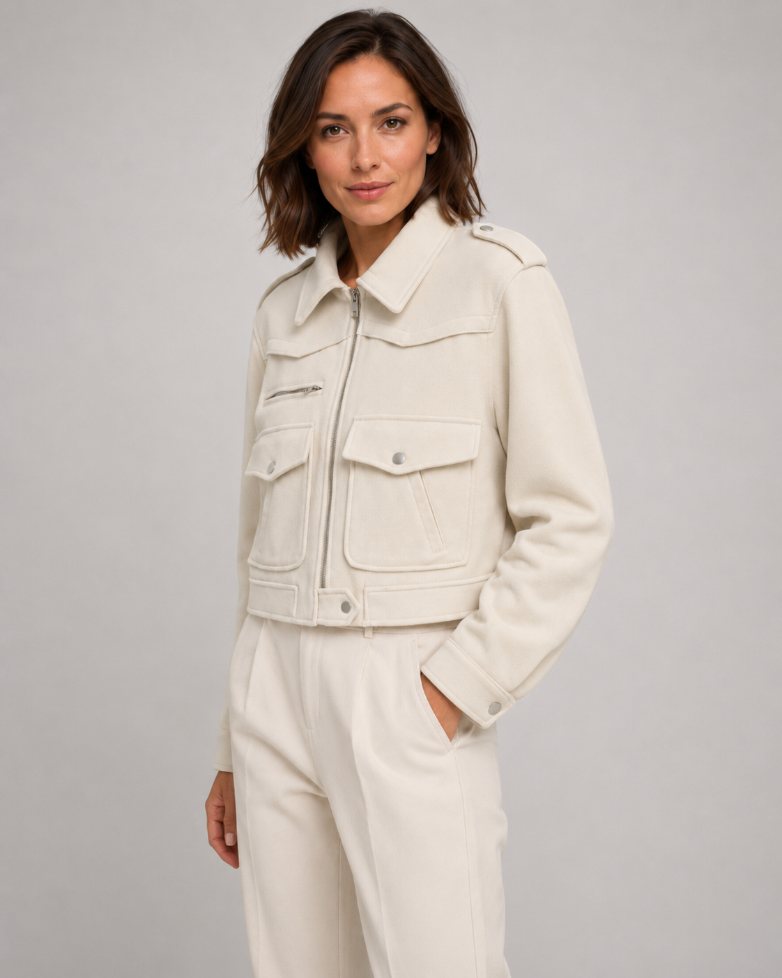 Kacob | Women's Cropped Suede-Effect Jacket