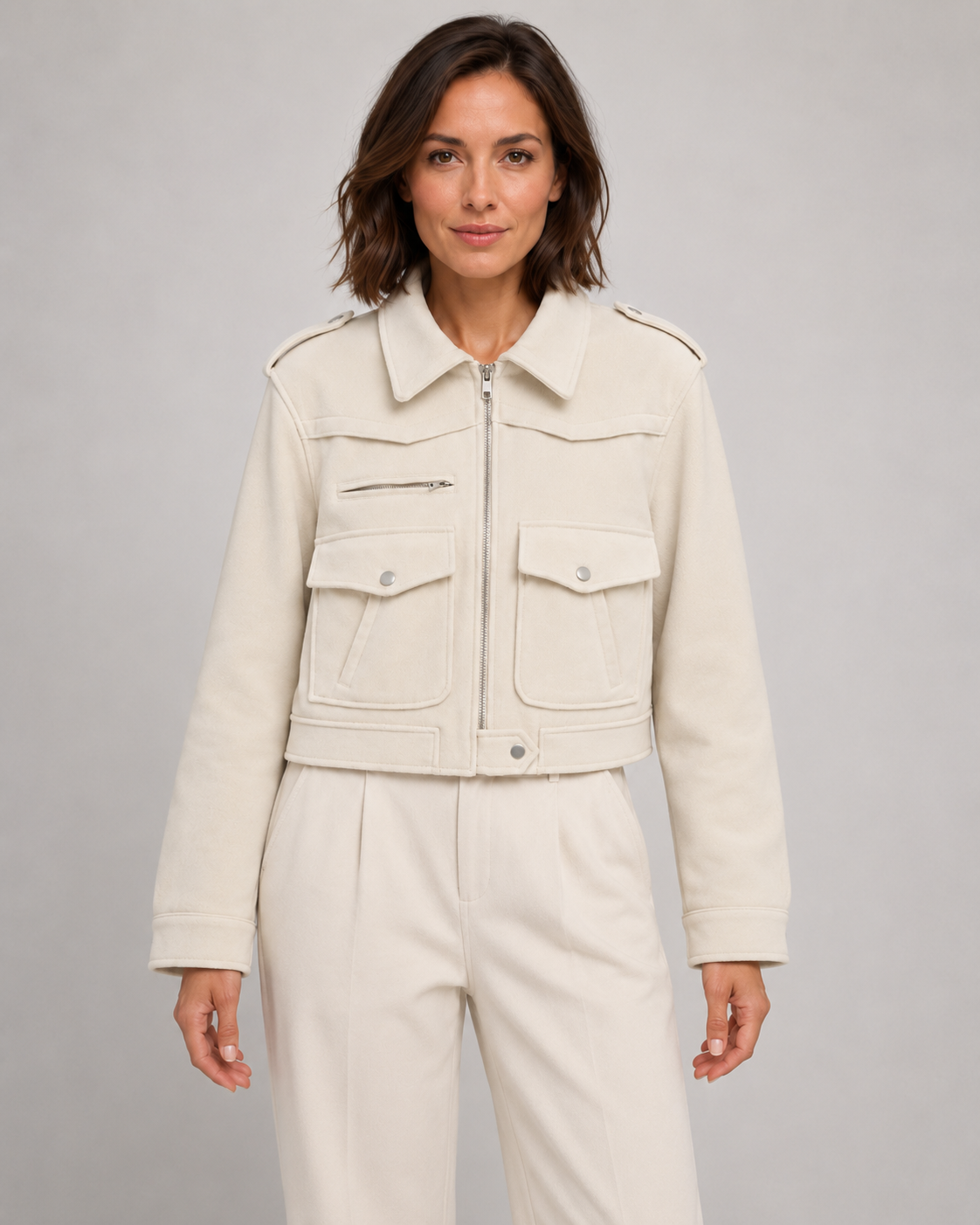 Kacob | Women's Cropped Suede-Effect Jacket