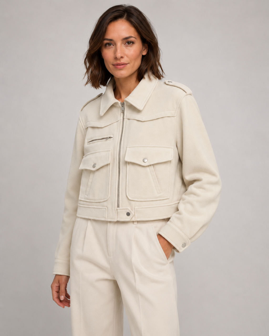 Kacob | Women's Cropped Suede-Effect Jacket