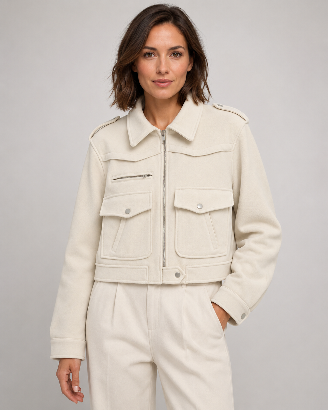 Kacob | Women's Cropped Suede-Effect Jacket