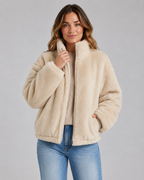 Kacob | Women's Cropped Teddy Zip Jacket