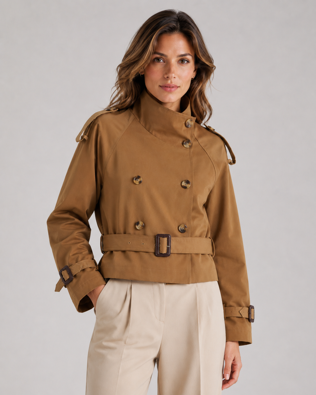 Kacob | Women's Double-Breasted Cropped Trench Jacket