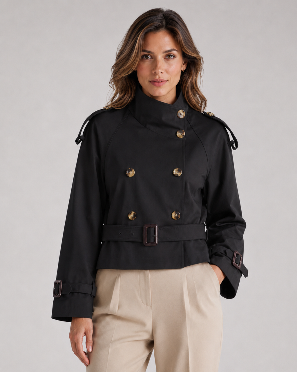 Kacob | Women's Double-Breasted Cropped Trench Jacket