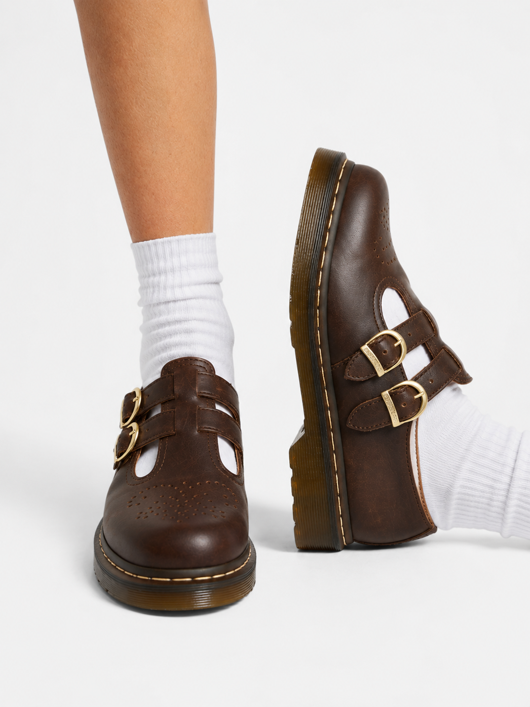Women's Double Buckle Chunky Sole Mary Jane Shoes