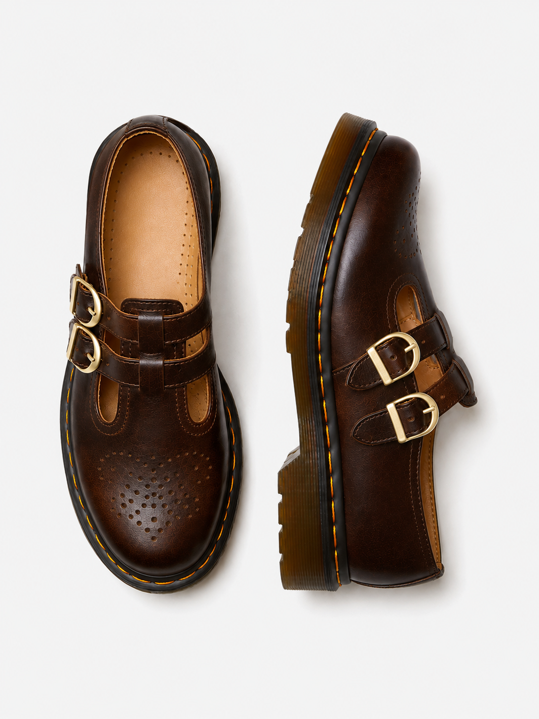 Women's Double Buckle Chunky Sole Mary Jane Shoes