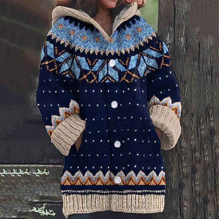 Women's Fair Isle Hooded Button-Front Knit Cardigan