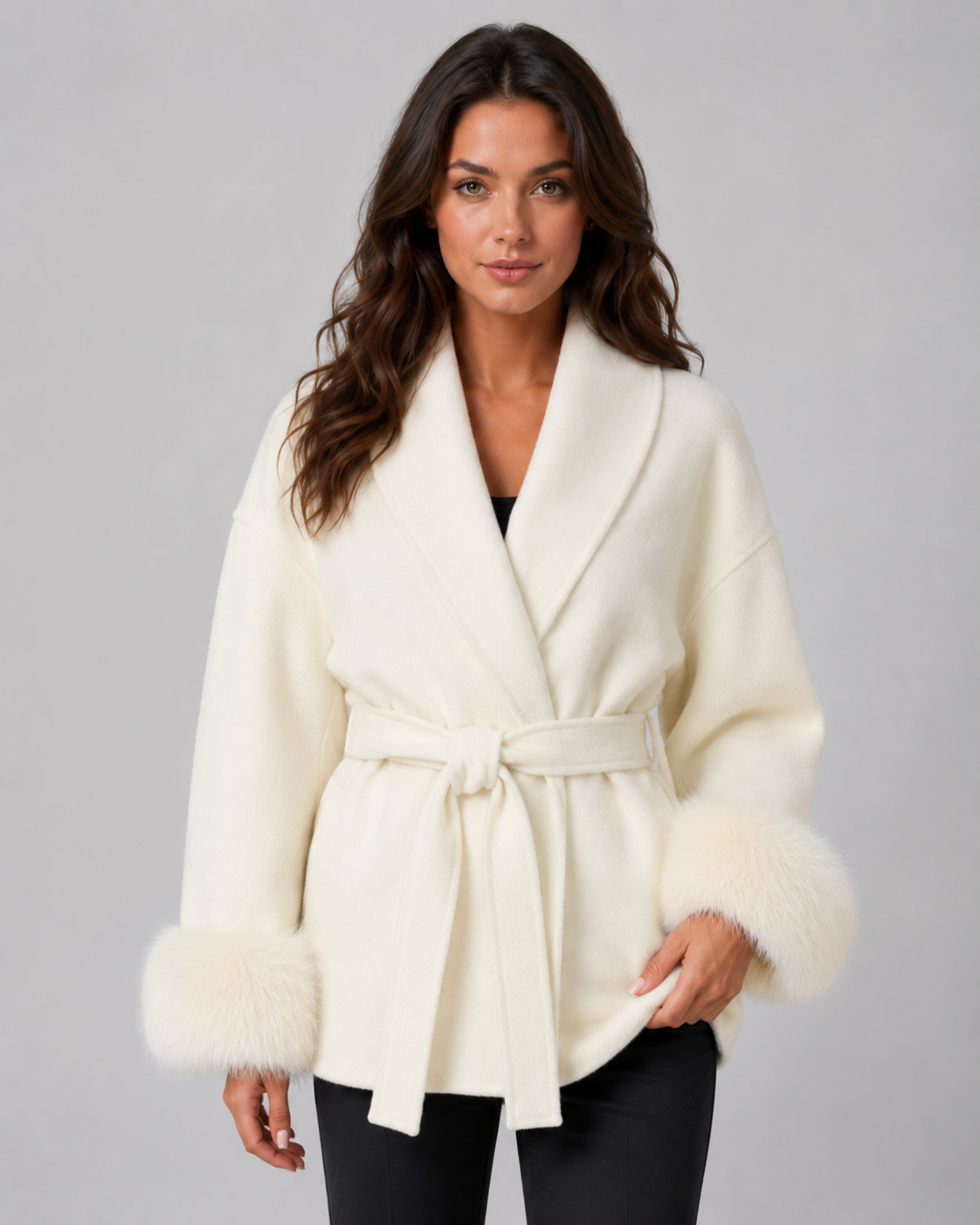 Kacob | Women's Faux Fur Cuff Wrap Coat