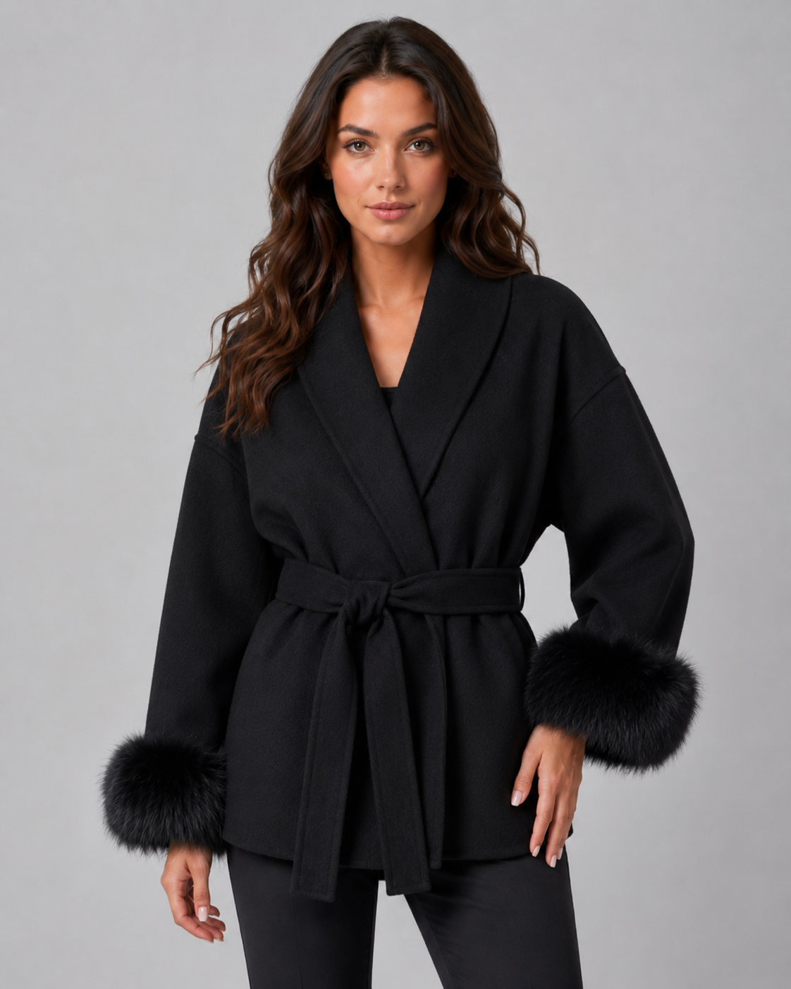 Kacob | Women's Faux Fur Cuff Wrap Coat