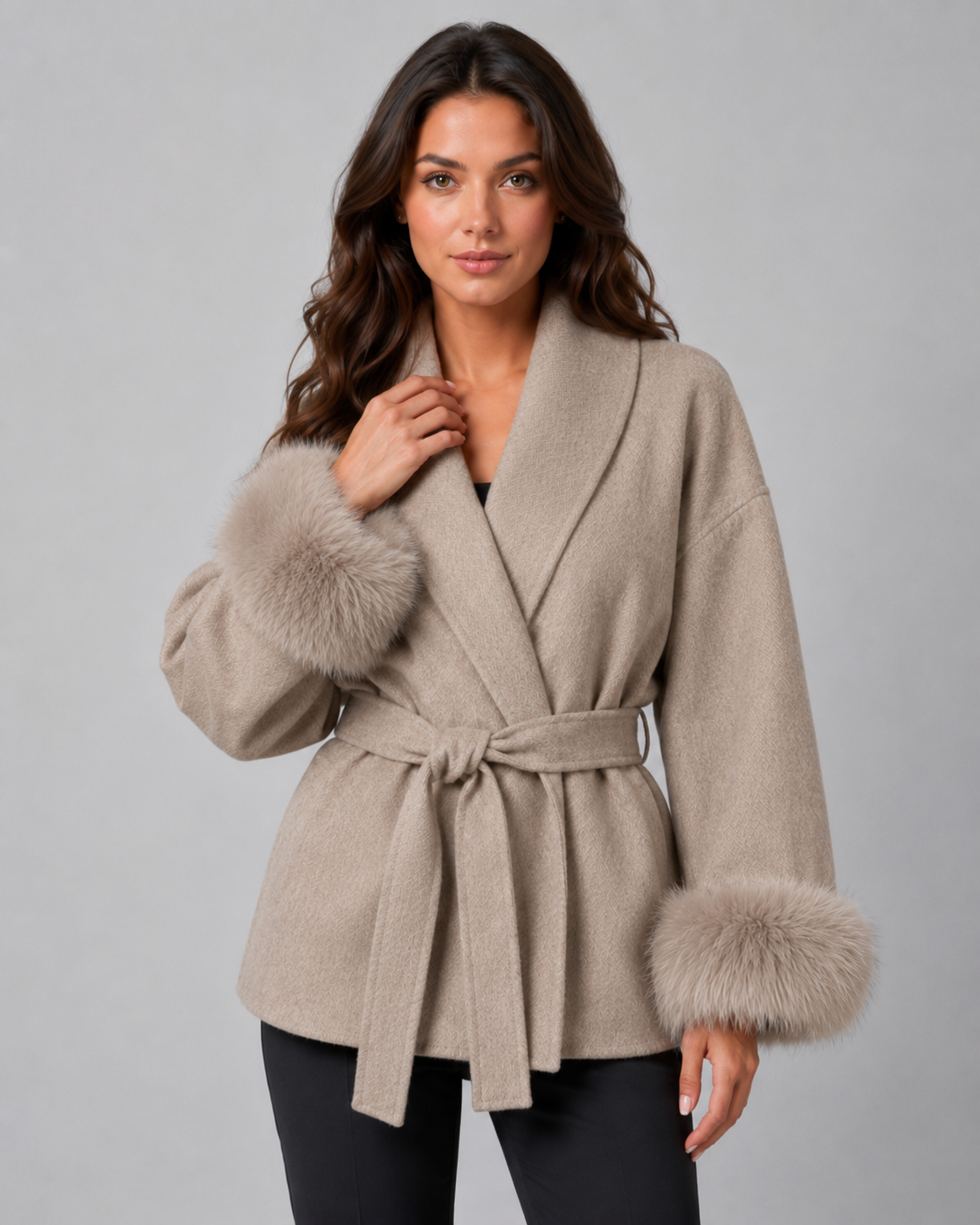Kacob | Women's Faux Fur Cuff Wrap Coat
