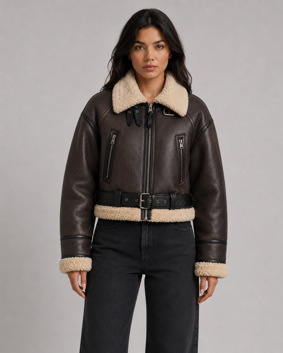 Kacob | Women's Faux Leather Aviator Jacket
