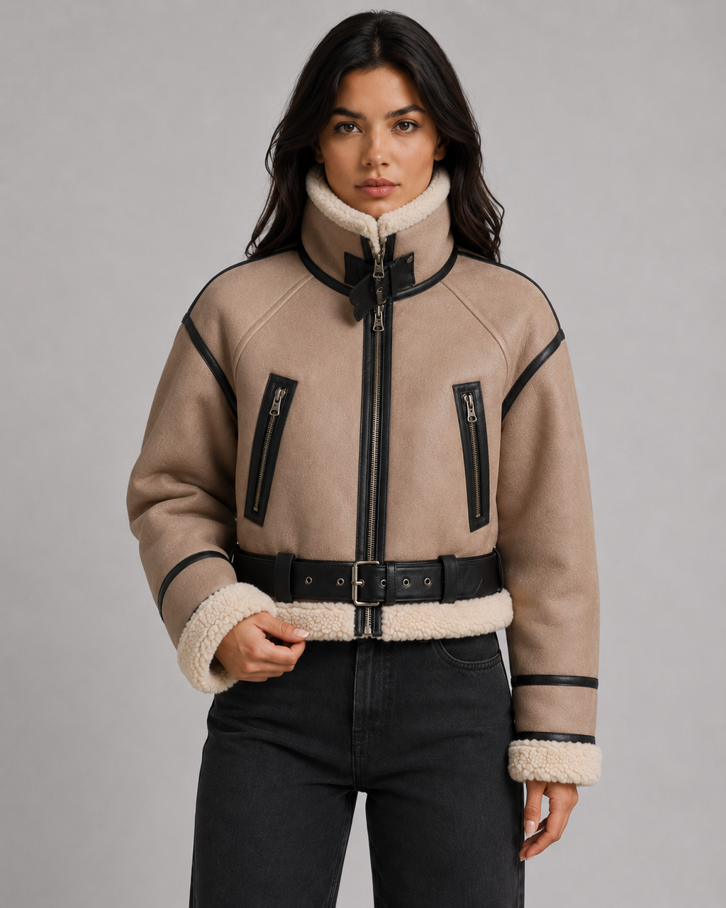 Kacob | Women's Faux Leather Aviator Jacket