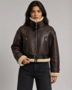 Kacob | Women's Faux Leather Aviator Jacket