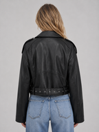 Kacob | Women's Faux Leather Belted Relaxed Biker Jacket