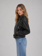 Kacob | Women's Faux Leather Belted Relaxed Biker Jacket