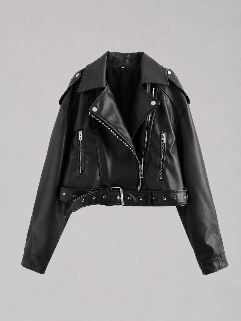 Kacob | Women's Faux Leather Belted Relaxed Biker Jacket