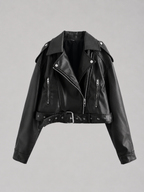 Kacob | Women's Faux Leather Belted Relaxed Biker Jacket
