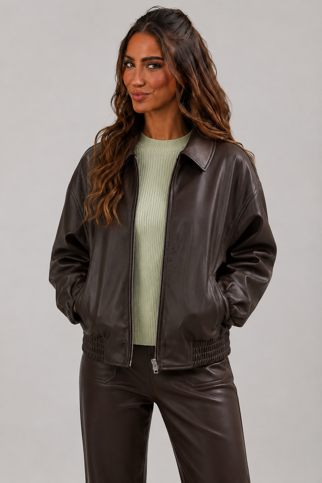 Kacob | Women's Faux Leather Bomber Jacket