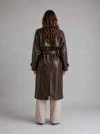 Kacob | Women's Faux Leather Long Double Breasted Trench Coat