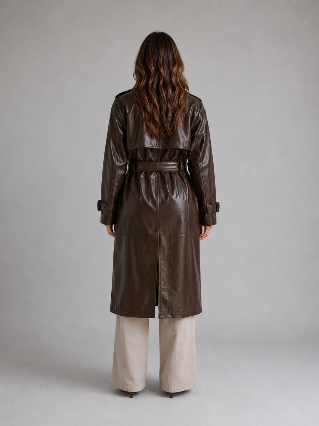 Kacob | Women's Faux Leather Long Double Breasted Trench Coat
