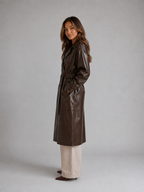 Kacob | Women's Faux Leather Long Double Breasted Trench Coat