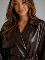 Kacob | Women's Faux Leather Long Double Breasted Trench Coat