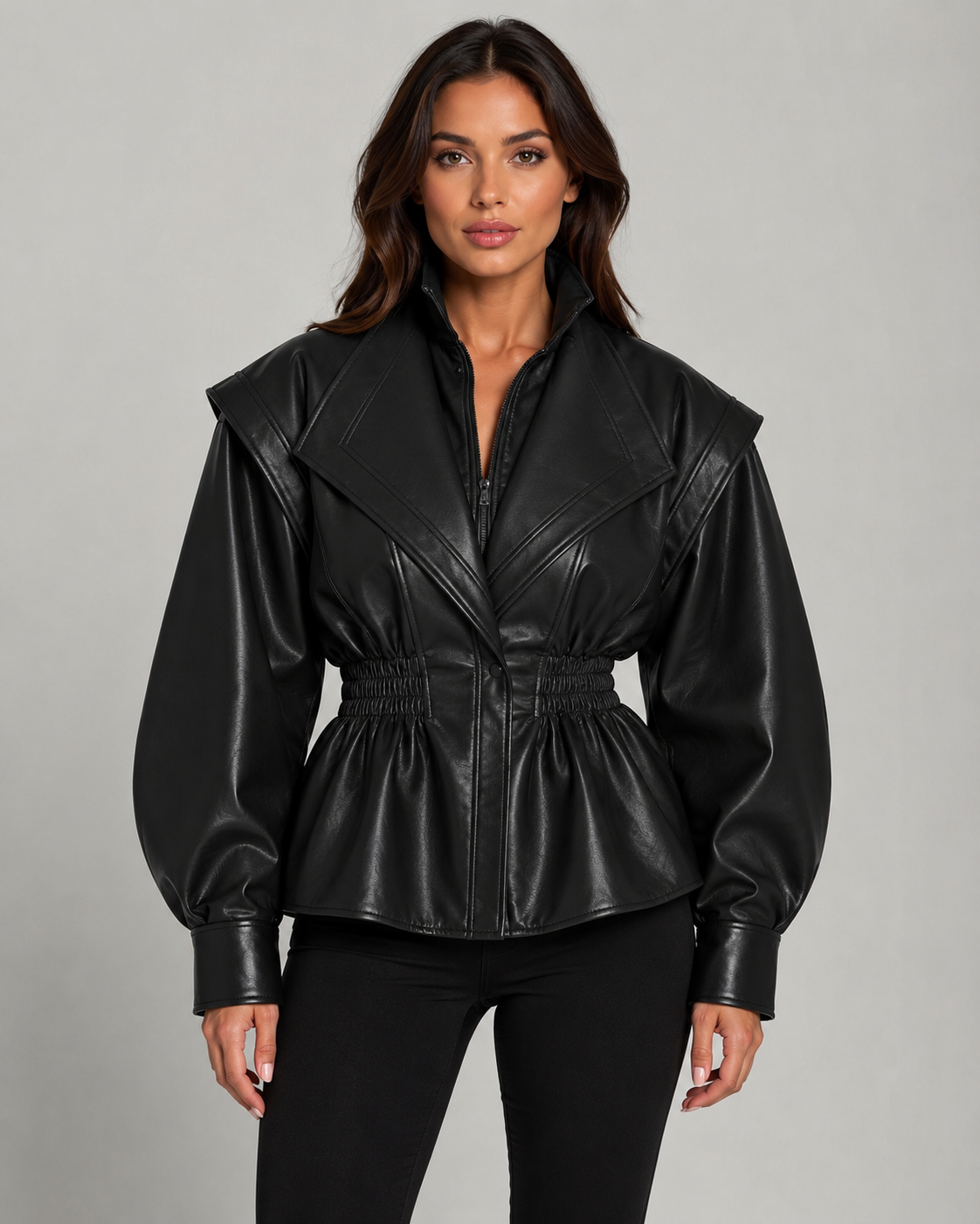 Kacob | Women's Faux Leather Peplum Jacket