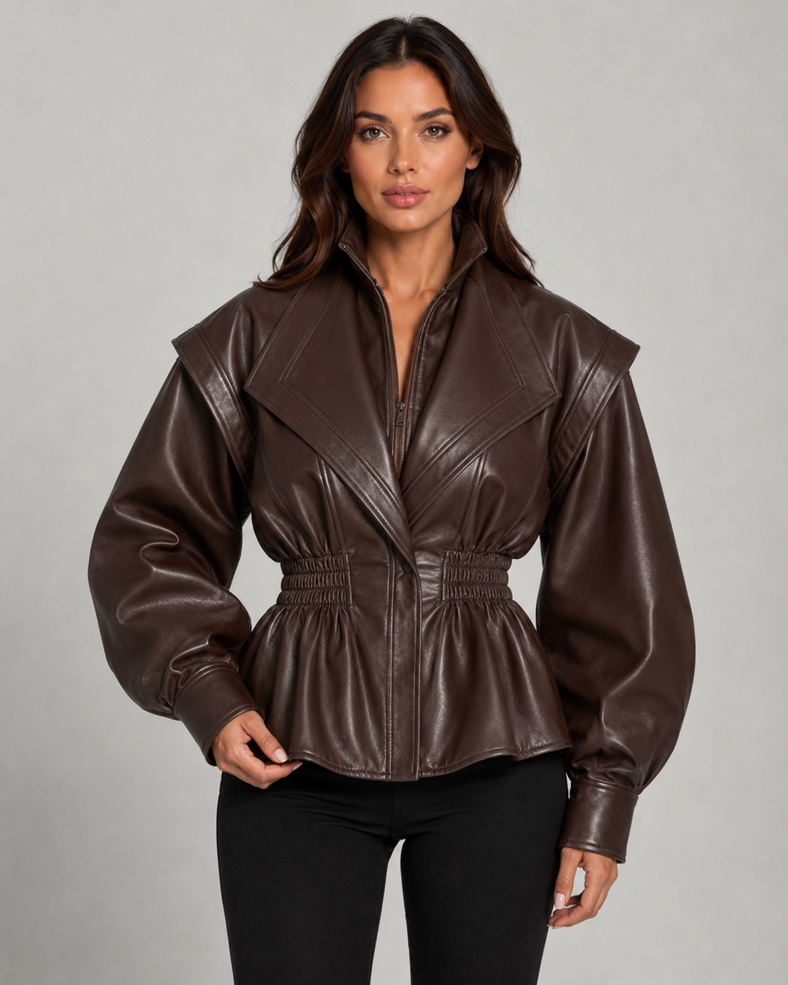 Kacob | Women's Faux Leather Peplum Jacket