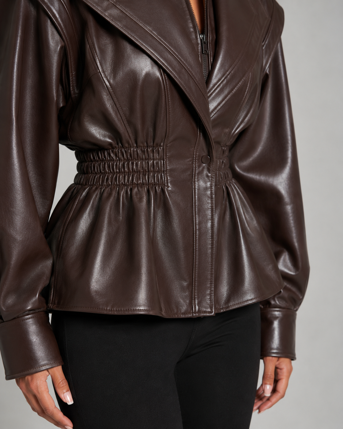 Kacob | Women's Faux Leather Peplum Jacket