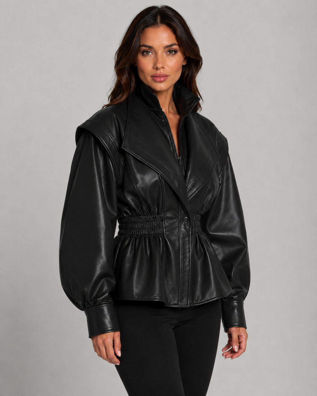 Kacob | Women's Faux Leather Peplum Jacket