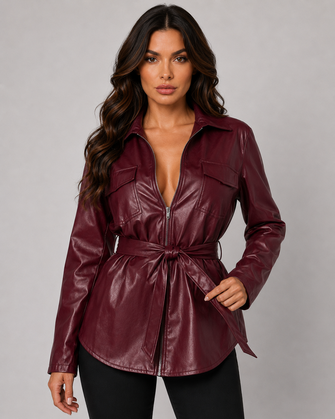 Kacob | Women's Faux Leather Shirt Jacket