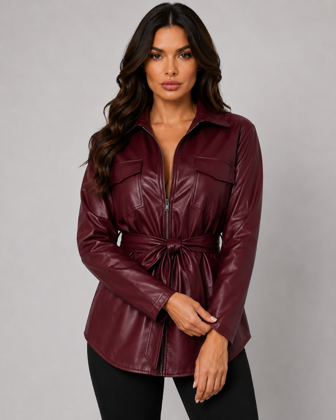 Kacob | Women's Faux Leather Shirt Jacket