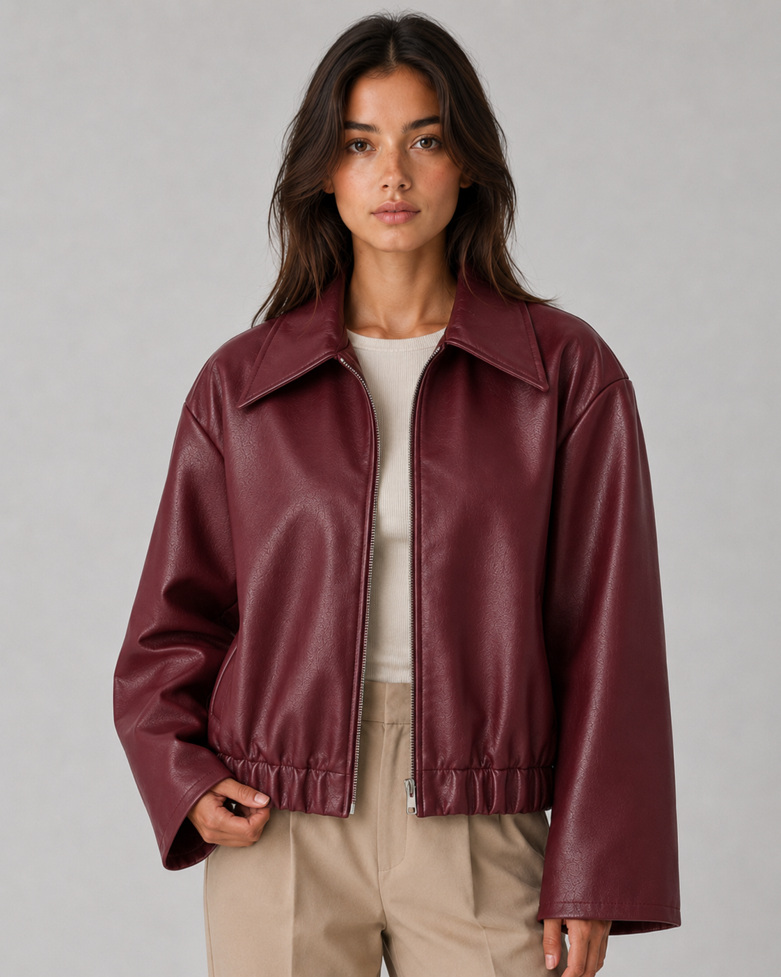 Kacob | Women's Faux Leather Zip-Up Jacket