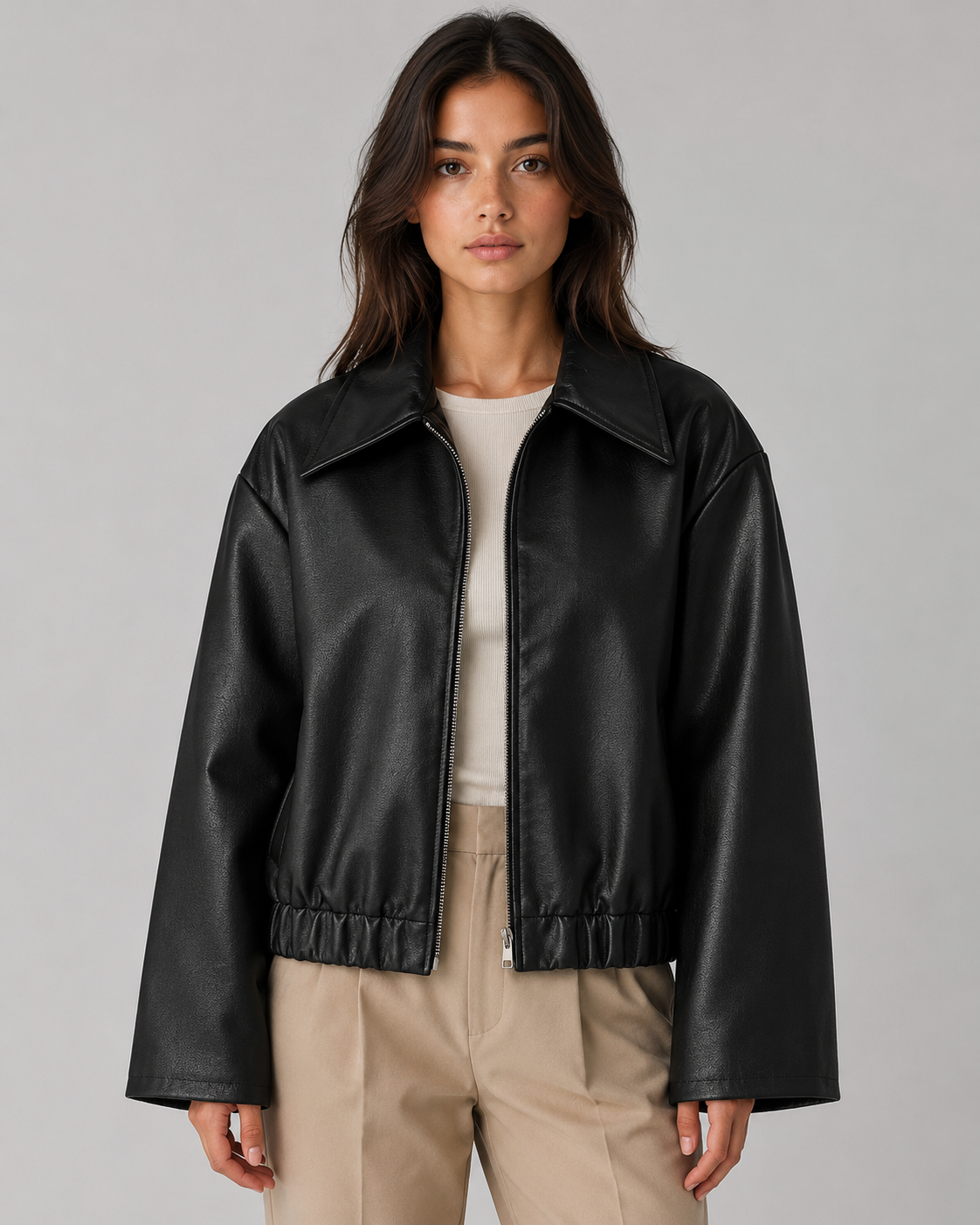 Kacob | Women's Faux Leather Zip-Up Jacket