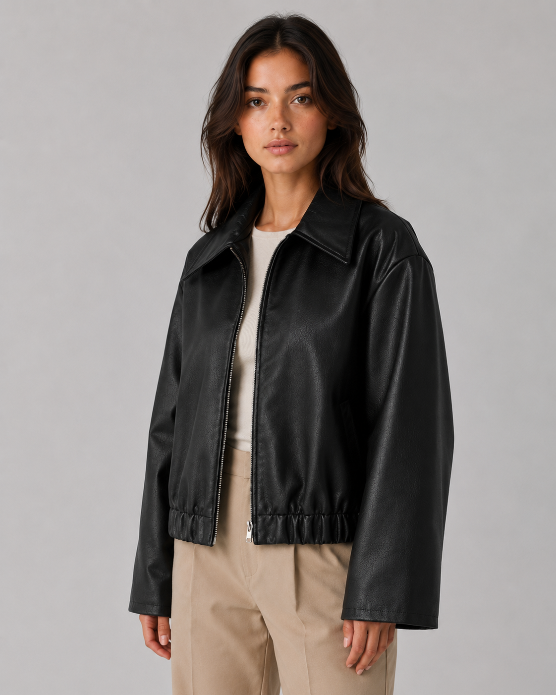 Kacob | Women's Faux Leather Zip-Up Jacket