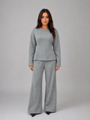Kacob | Women's Fitted Top & Wide Leg Trousers Lounge Co-Ord Set