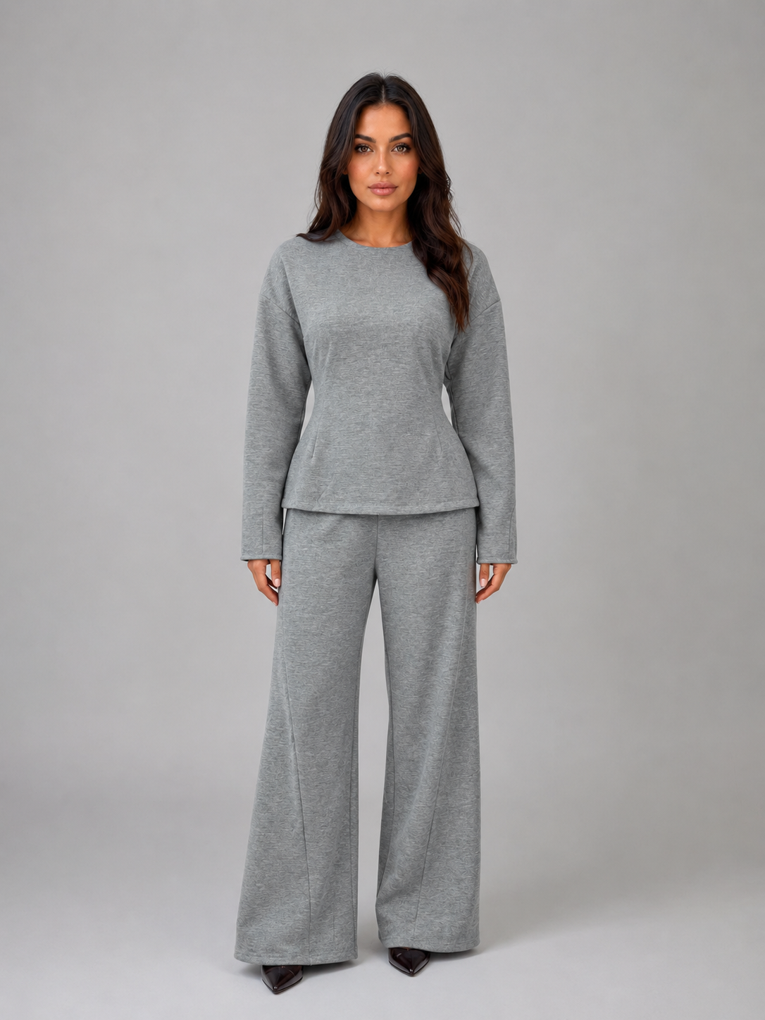 Kacob | Women's Fitted Top & Wide Leg Trousers Lounge Co-Ord Set