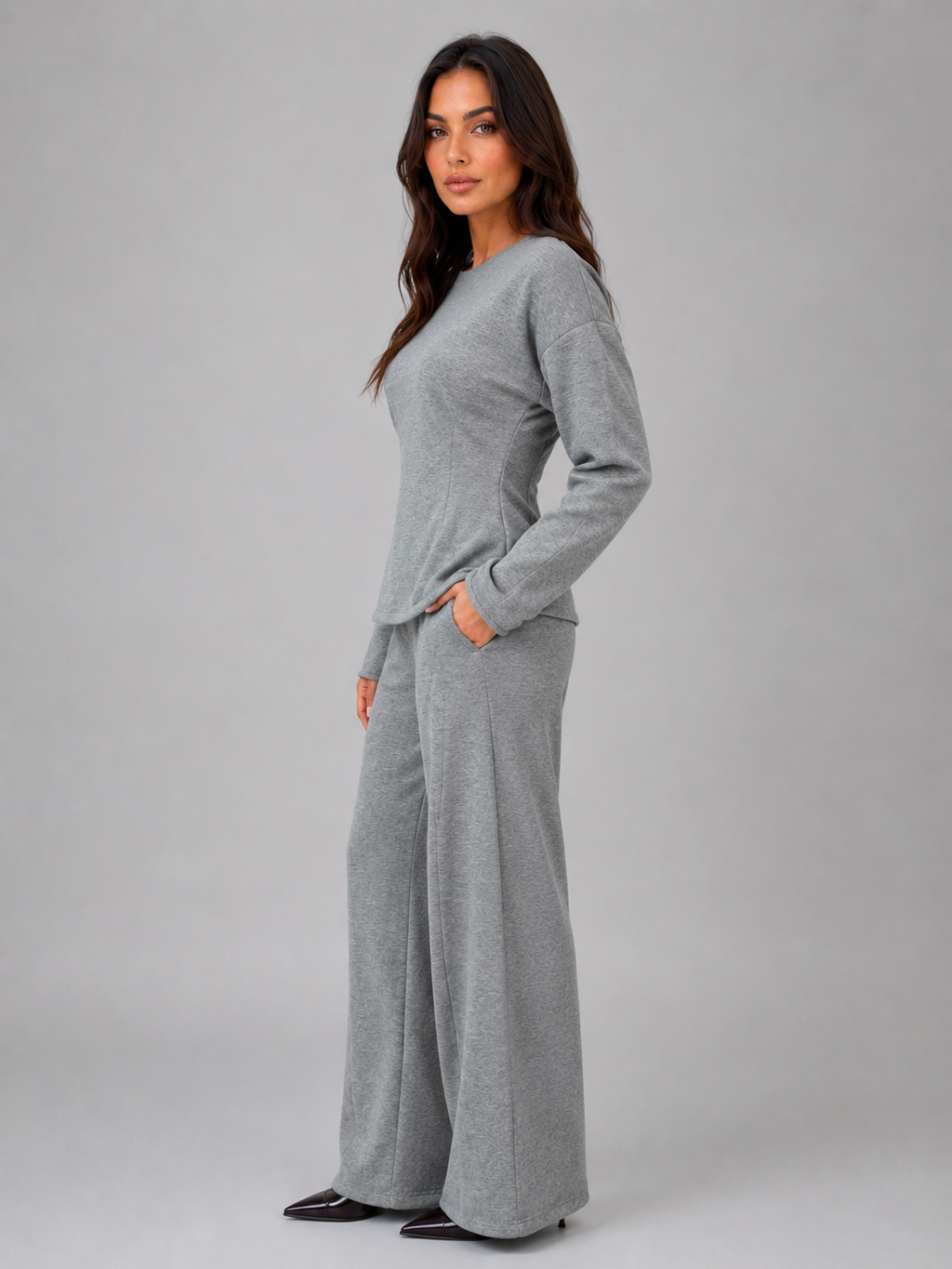 Kacob | Women's Fitted Top & Wide Leg Trousers Lounge Co-Ord Set