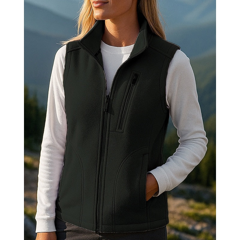 Women's Fleece Zip-Up Gilet with Stand Collar