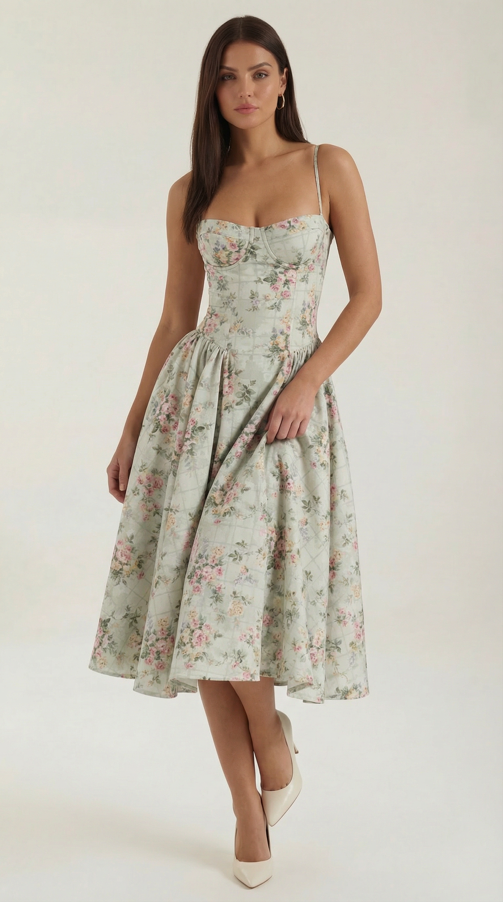 Kacob | Women's Floral Corset Midi Dress