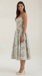 Kacob | Women's Floral Corset Midi Dress
