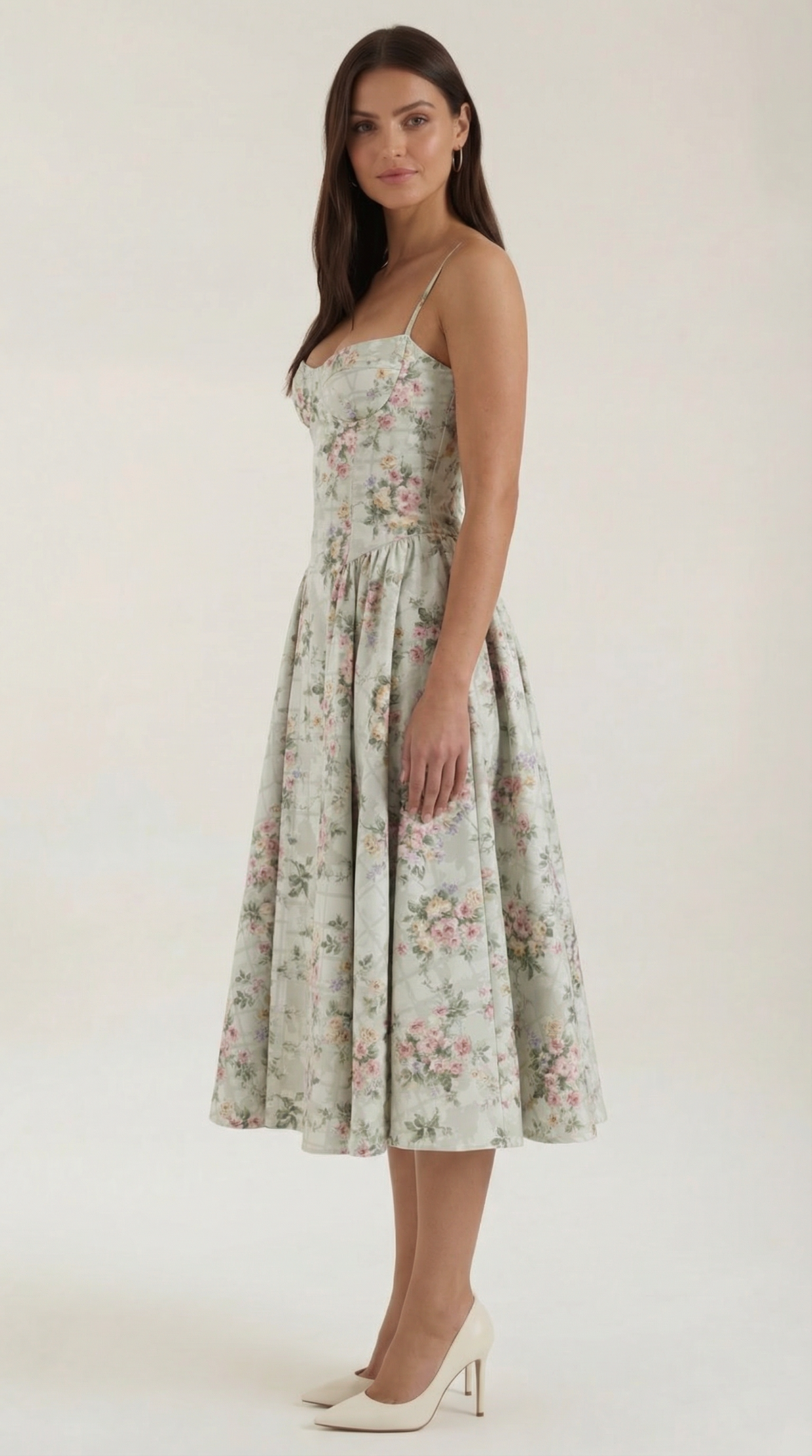 Kacob | Women's Floral Corset Midi Dress