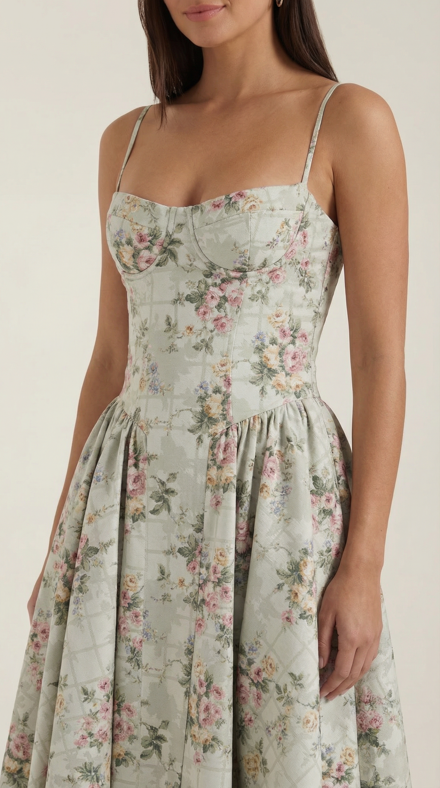 Kacob | Women's Floral Corset Midi Dress