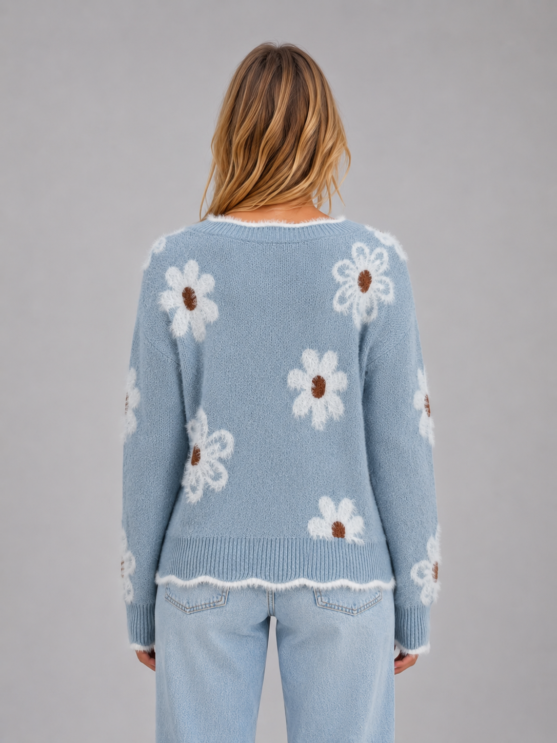 Kacob | Women's Floral V-Neck Knitted Jumper