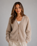 Kacob | Women's Fluffy Knit Button Front V-Neck Cardigan