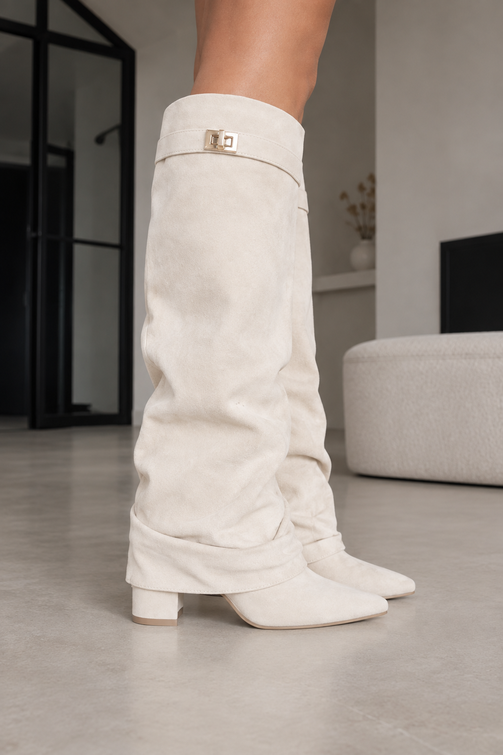 Kacob | Women's Fold-Over Buckle Knee High Boots