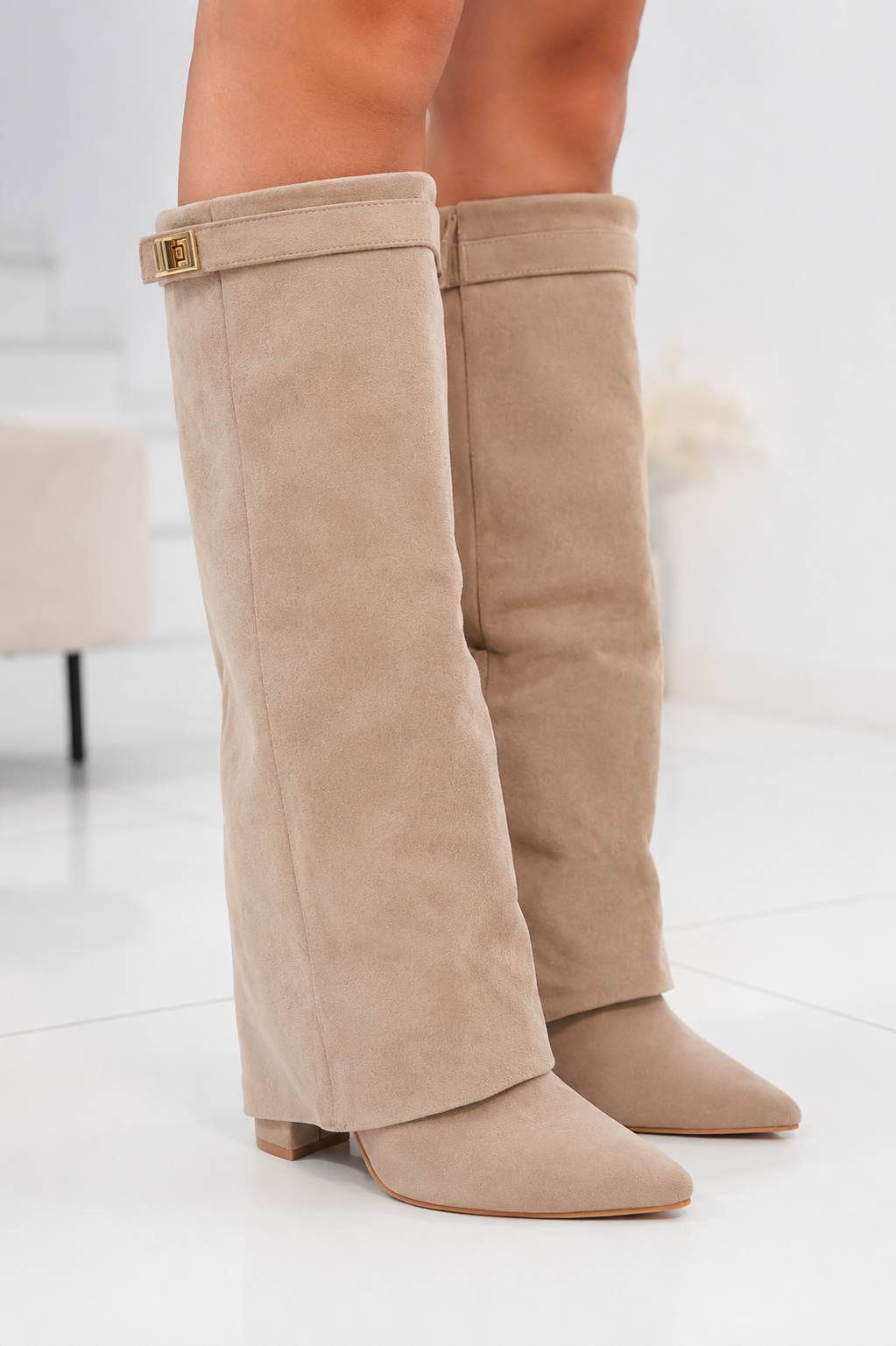 Kacob | Women's Fold-Over Buckle Knee High Boots