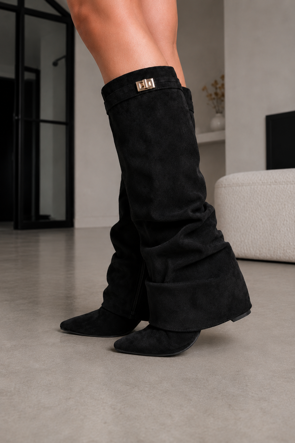 Kacob | Women's Fold-Over Buckle Knee High Boots