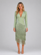 Kacob | Women's Fringe Long Sleeve Occasion Midi Dress