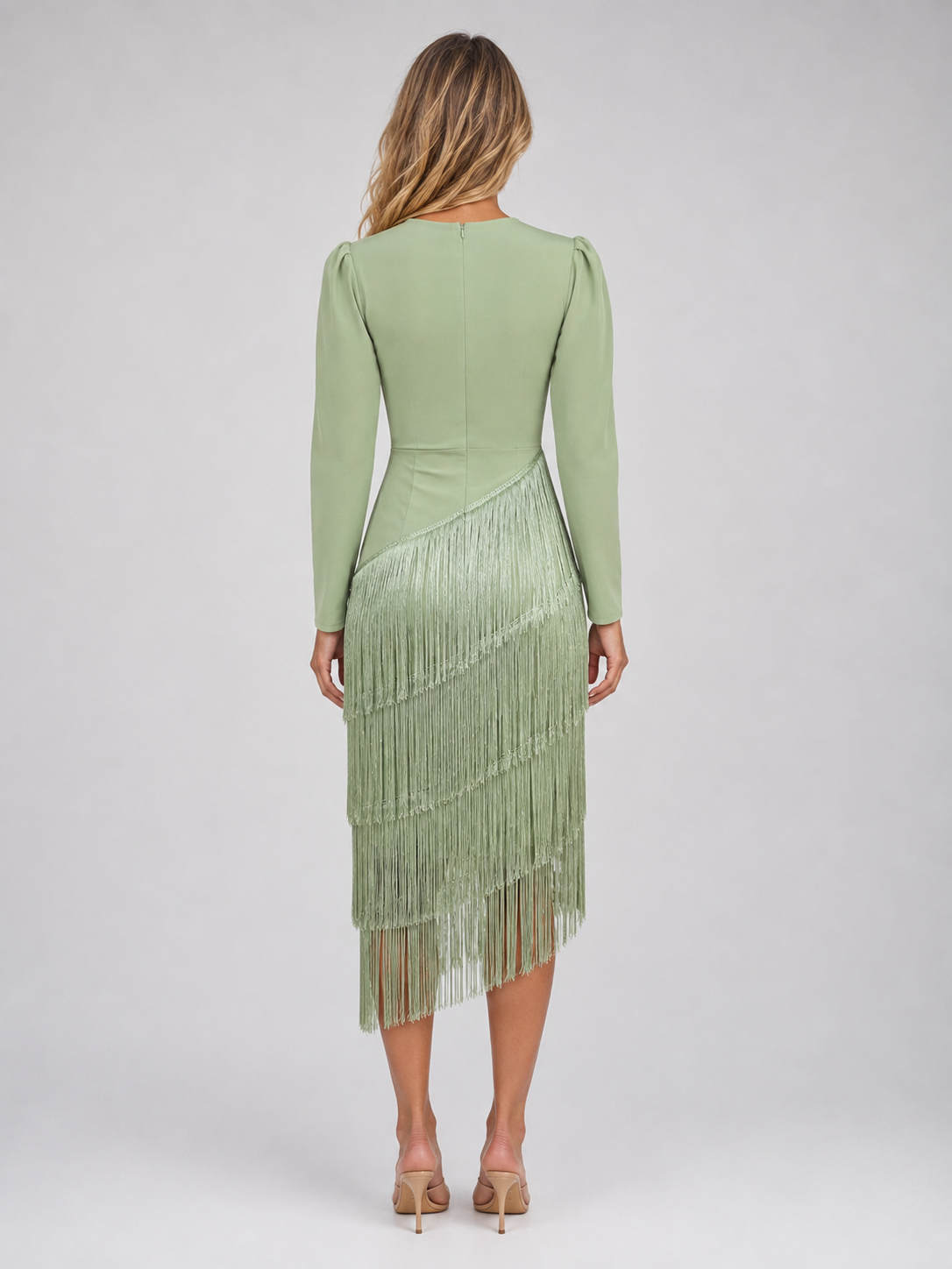 Kacob | Women's Fringe Long Sleeve Occasion Midi Dress